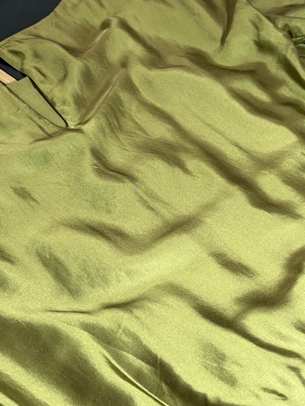 Anthropologie Olive Green Satin Blouson Sleeve Blouse, Size XXS - Picture 4 of 12